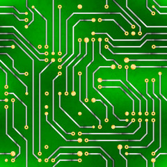Complicated microchip, seamless pattern on green