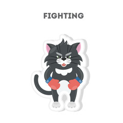 Ready to fight cat. Isolated cute sticker on white background.