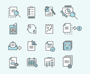 Set of icons linear design documents for business, finance and communication. Vector illustration.