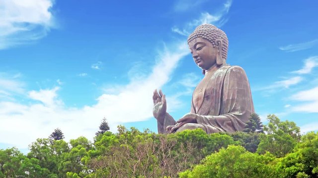 4K Timelapse of The Tian Tan Big Buddha Statue in Lantau Island in Hong Kong