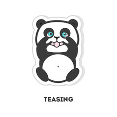 Teasing panda bear. Isolated sticker on white background.