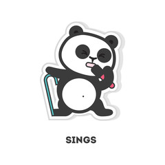 Isolated singing panda sticker on white background.