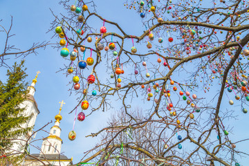 Easter tree eggs near the Church