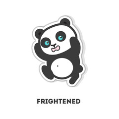 Scared panda bear. Isolated cute sticker on white background.