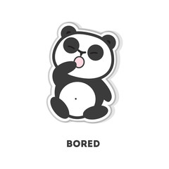Bored panda bear. Isolated cute sticker on white background.