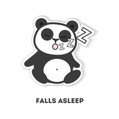 Asleep panda bear. Isolated cute sticker on white background.