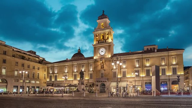 Piazza Giuseppe Garibaldi in the evening in Parma, Emilia Romagna, Italy (static image with animated sky)
