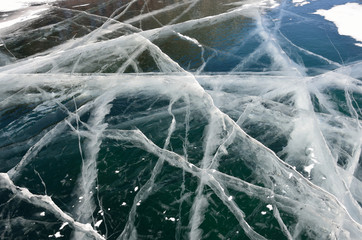 Фон. Прозрачный Байкальский лед с мелкими трещинами