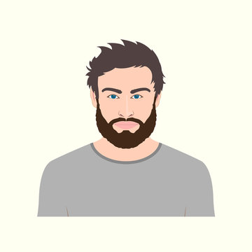 Man portrait with beard. Vector illustration of male character.