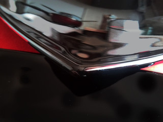 The black plate on red tablecloth