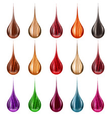 Set of drops with colored hair. Conceptual image illustrating hair dye