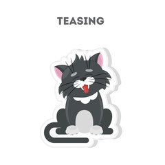 Teasing cat sticker. Isolated sticker on white background.