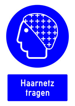cshas520 CombiSignHealthAndSafety cshas - German / Gebotszeichen: Haarnetz tragen - Kopfschutz - english / safety - mandatory action sign: hairnets must be worn - DIN A2 A3 A4 - g5188