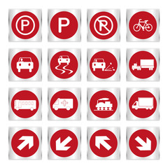 Metallic set red transport and road signs