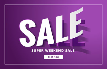 stylish sale banner in purple color with 3d effect