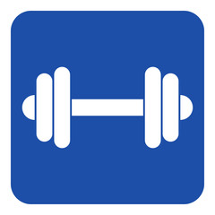 blue, white information sign - dumbbell icon