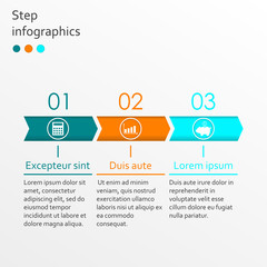 Step by step Infographics template with 3 arrows. Business infographic concept with 3 options or levels. Vector illustration.