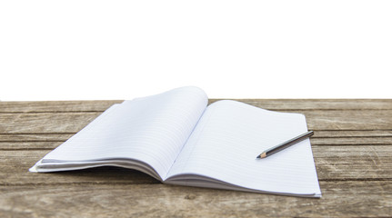 open blank notebook over wooden table. ready for mockup. retro filtered image