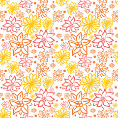 Fototapeta na wymiar vector of colorful doodle flower pattern seamless on white background