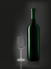 Wine bottle and emtry glass on black