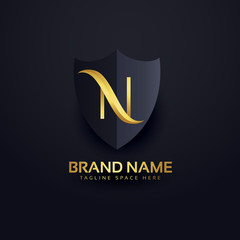 letter n logo in premium style with shield