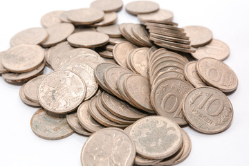 Russian ancient coins. Coins of the USSR. Coins on a white background.