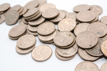 Russian ancient coins. Coins of the USSR. Coins on a white background.
