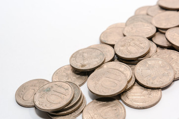 Russian ancient coins. Coins of the USSR. Coins on a white background.