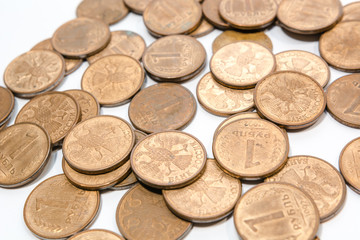 Russian ancient coins. Coins of the USSR. Coins on a white background.