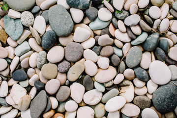 Neutral pattern of pale stones. Flat lay, top view