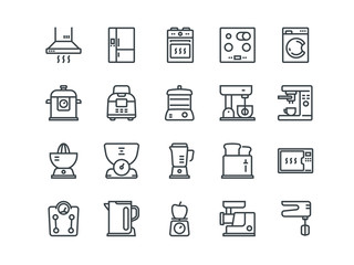 Kitchen Appliances .Includes such as Blender, Oven, Washing and other. Editable Stroke. 48x48 Pixel Perfect.
