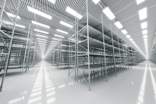 design element. 3D illustration. rendering. black and white empty warehouse