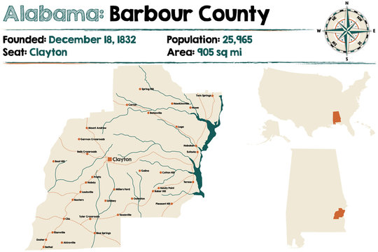 Large and detailed map of Barbour County in Alabama.