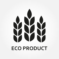 Obraz premium Wheat ears icon. Eco product label or emblem with wheat grains. Vector illustration.