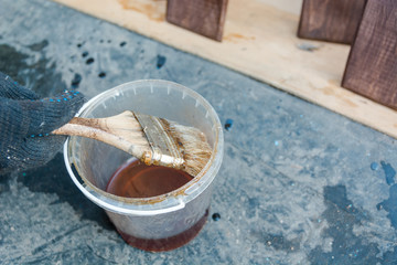 Brush with paint. The tool for coloring.