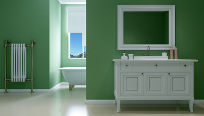 Freestanding bath in modern bathroom, 3D rendering