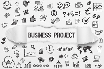 Business Project / weißes Papier mit Symbole