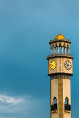 Batumi, Adjara, Georgia. Close Up Of Chacha Tower On Blue Evening