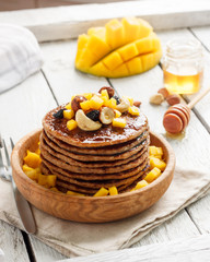 Vegan pancake with mango