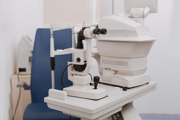 Modern eye testing device standing in the lab