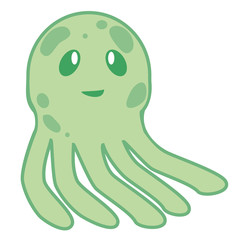 Cute happy jellyfish cartoon character sea animal vector illustration. Nature animal aquatic medusa, aquarium tropical marine.