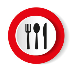 Icon fork, spoon, knife on a red background. Vector illustration.