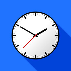 Clock icon, Vector illustration, flat design. Easy to use and edit. EPS10. Blue background with shadow.