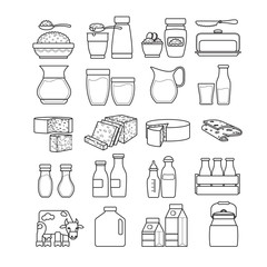 Vector set of  cute  dairy icon isolated on white background.