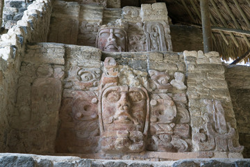 Kohunlich is a large archaeological site of Maya civilization, Yucatan Peninsula, Quintana Roo, Mexico. Temple of the Masks.