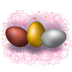 Three different Easter eggs on a beautiful background