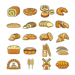 Vector set of  colorful bakery icon isolated on white.