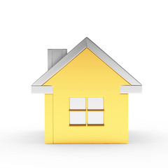Icon of golden house with silver roof isolated on white. 3D illustration