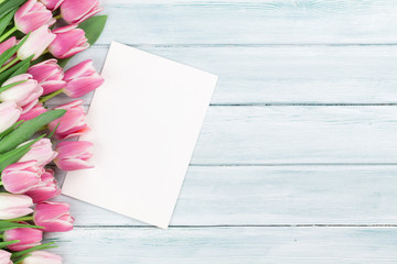 Easter greeting card with pink tulips