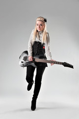 Beautiful blonde girl with electric guitar